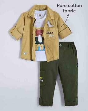 hopscotch Boys Embroidered Shirt with T-Shirt & Pants Set-picture-33