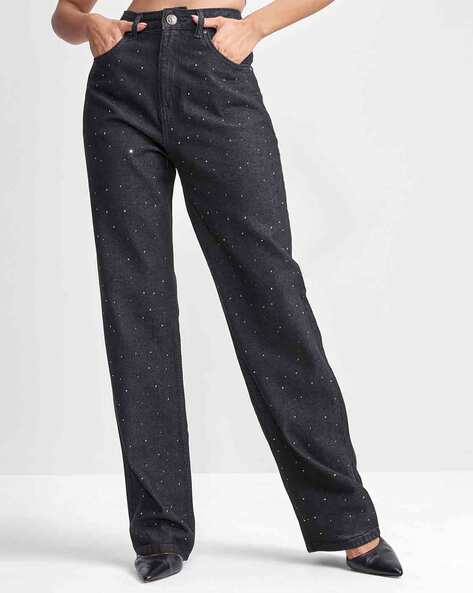Tokyo Talkies Women Micro Print Dad Fit Jeans with Fly-Button Closure