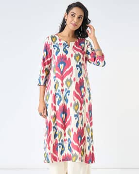 rangmanch by pantaloons Women Ikat Straight Kurta-picture-42