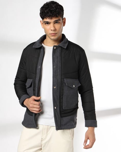 JOHN PLAYERS JEANS Men Colourblock Slim Fit Bomber Jacket with Flap Pockets
