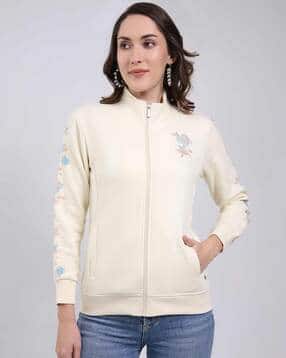 monte carlo Women Embroidered Regular Fit Sweatshirt with Zip-Closure-picture-13