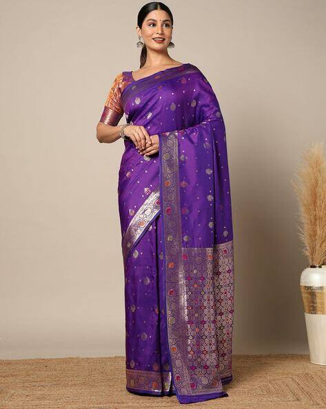 Indie Picks Traditional Ethnic Motifs Woven Design Zari Silk Blend Saree
