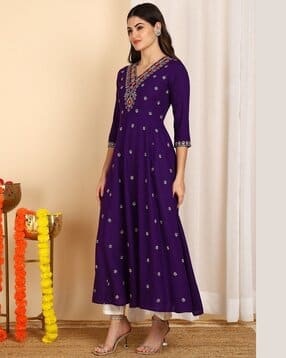 indie picks Embroidery Flared Kurta-picture-14