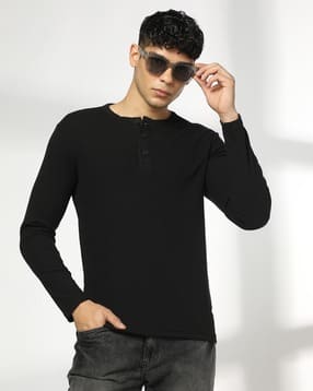 john players jeans Men Patterned Slim Fit Henley T-Shirt-picture-51