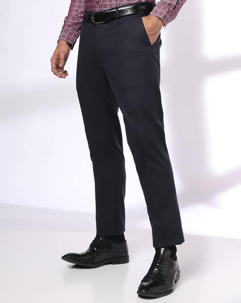 Men Slim Fit Flat-Front Trousers