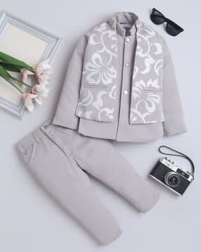 fourfolds Boys Embroidered Sherwani Set with jacket-picture-12