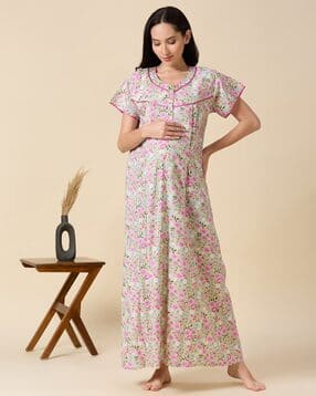 nightspree Women Floral Print Maternity Cotton Nighte-picture-10