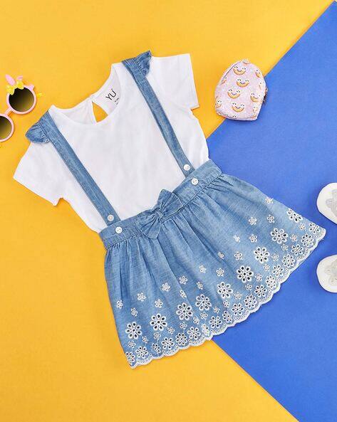 sachin and babi light blue dress Denim blue/Flowers Denim dungaree dress for kids main image 0