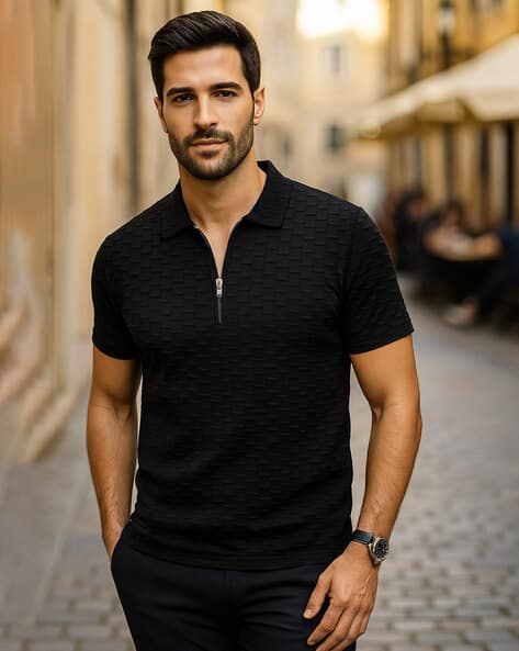 Fabflee X AG Men Patterned Relaxed Fit Polo T-Shirt