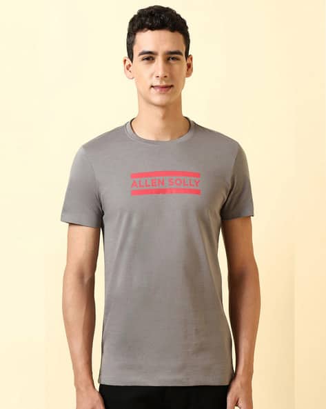ALLEN SOLLY Men Logo Stylised Fit Crew-Neck T-Shirt