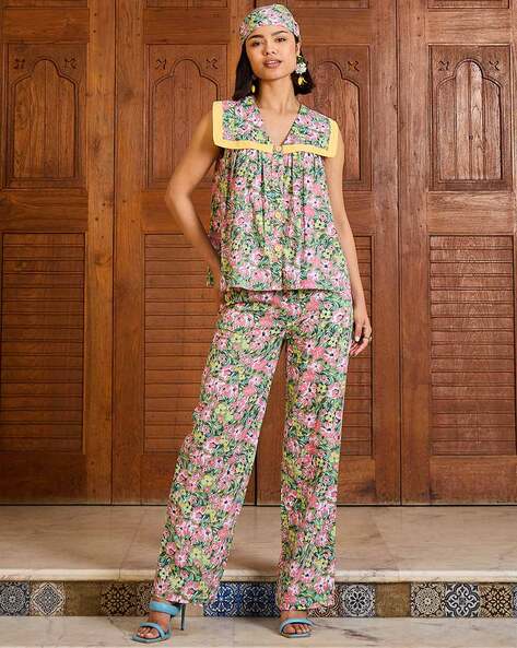 Pink Paprika By SASSAFRAS Women Floral Print 2-Piece Top & Pants Set
