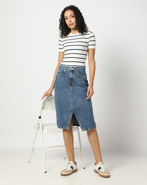 Jupe En Jean Denim Femme NY And Company - Taille 2 - Occasion Très Bon état - Avec Boutons