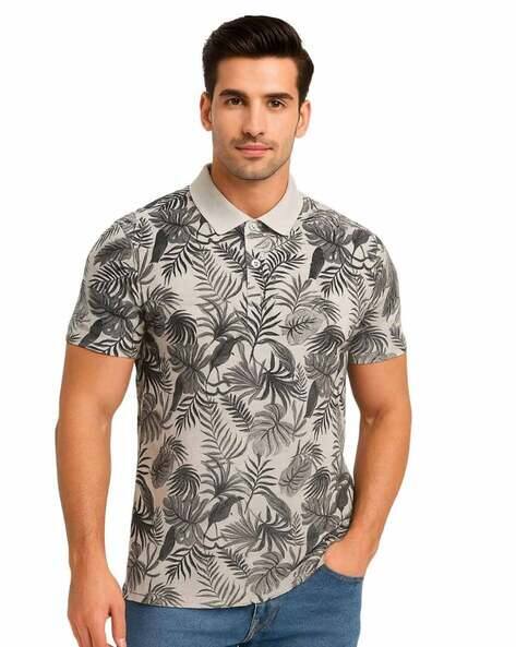 NEONOMAD Men Leaf Print Relaxed Fit Polo T-Shirt