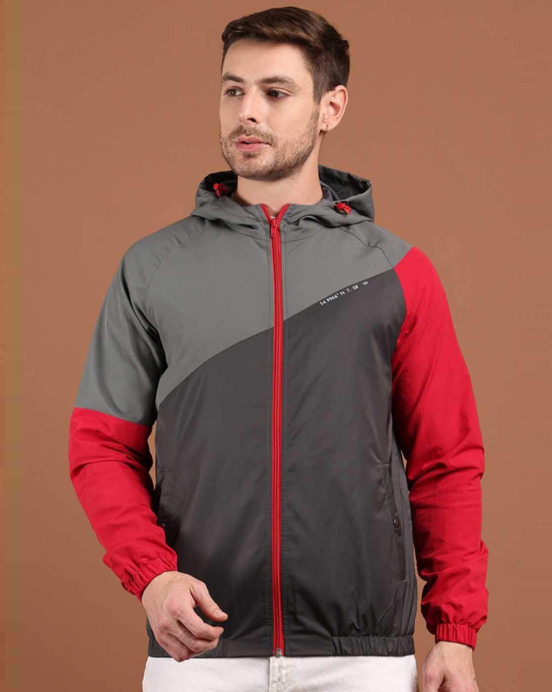 SimianRing 2way jacket RED/GRAY XLサイズ Buy Grey_Dark-Grey_Red Jackets & Coats for Men by NEONOMAD Online