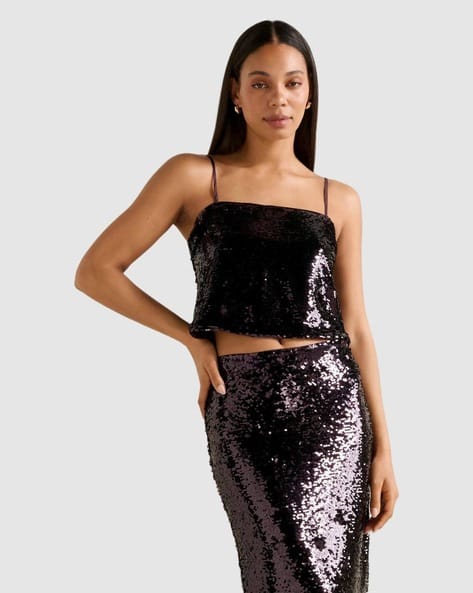 Forever New Women Embellished Tailored Fit Round-Neck Top