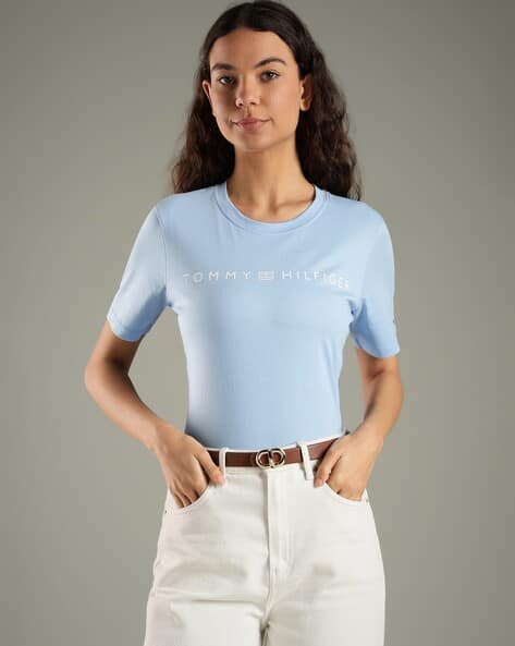 TOMMY HILFIGER Logo Print Regular Fit Cotton Round-Neck T-Shirt