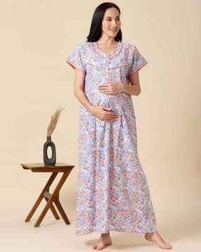 nightspree Women Floral Print Maternity Cotton Nighte-picture-6