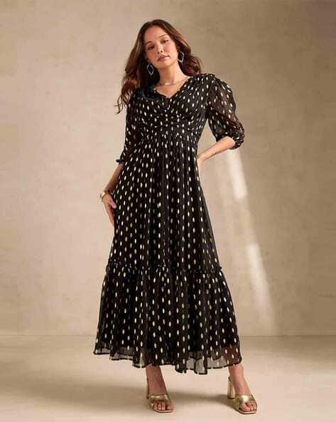 Buy Outzidr Global Women Polka-Dot Print Tiered Dress Online