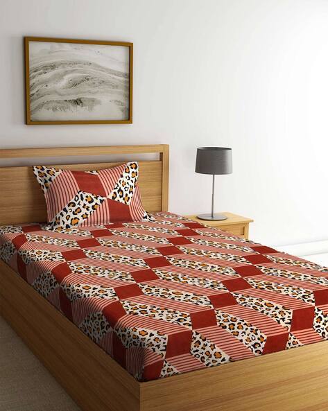 Arrabi Printed Cotton Single Bedsheet with Pillow Cover