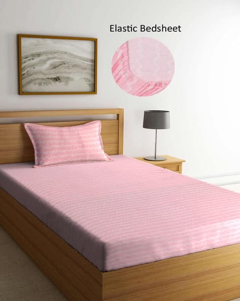 Arrabi 200 GSM Chevron Print Fitted Single Bedsheet with Pillow Cover