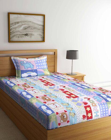 Arrabi Cartoon Print Single Size Bedsheet with Pillow Cover