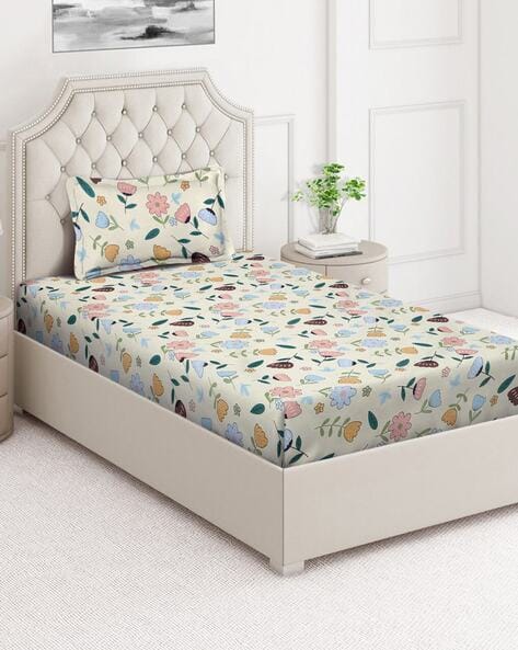 Arrabi Cotton Blend Single Size Bedsheet with 1 Pillow Cover