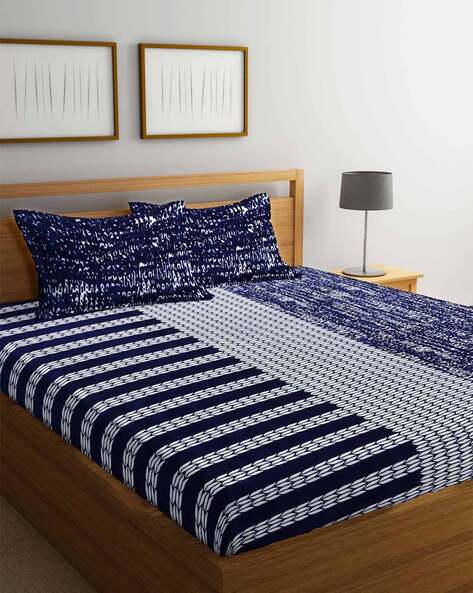 Arrabi TC 150 Geometric Print Double Bedsheet with 2 Pillow Covers
