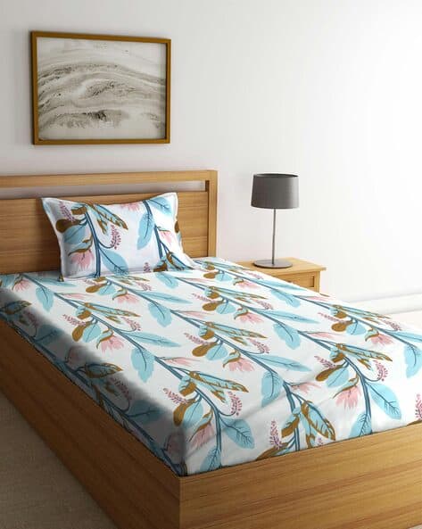 Arrabi Leaf Print Single Size Bedsheet with Pillow Cover