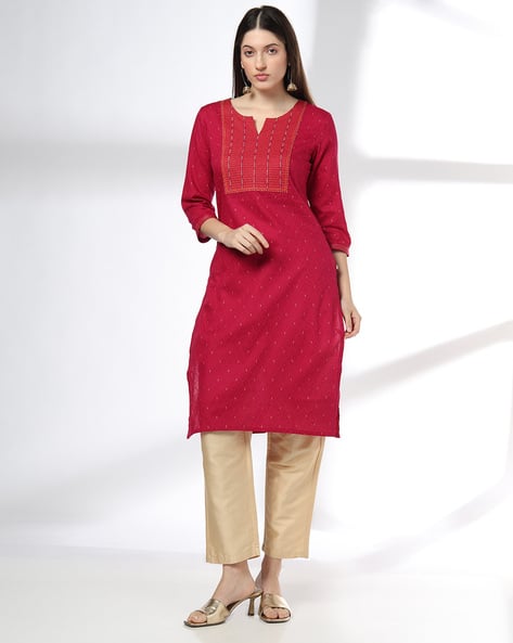 Women Embroidered Straight Kurta