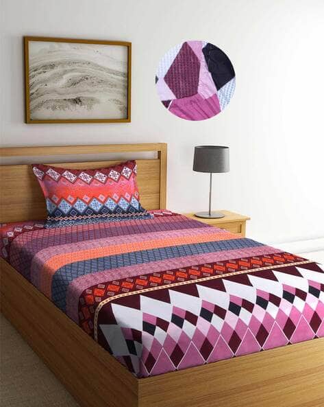 Arrabi Geometric Print Single Bedsheet with 1 Pillow Cover