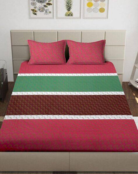 Arrabi 210 TC Floral Print Super King-Size Bedsheet with Pillow Covers