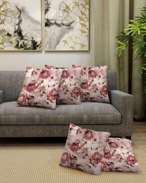 Arrabi Pack of 5 Floral Print Cotton Blend Cushion Cover