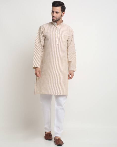 Arrabi Men Striped Long Kurta with Pyjamas