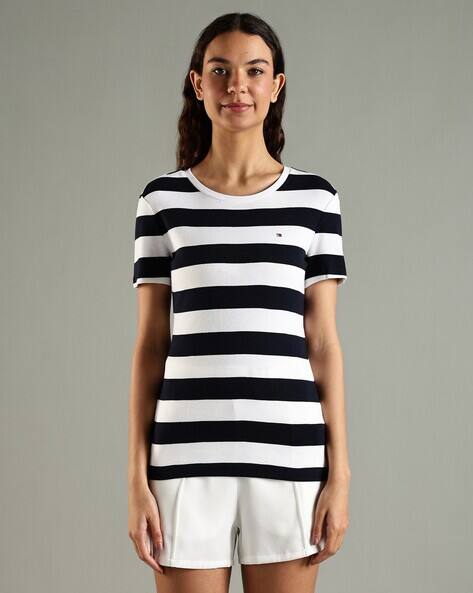 TOMMY HILFIGER Women Rugby Striped Regular Fit Crew-Neck T-Shirt