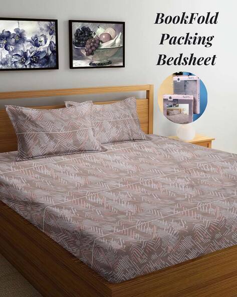 Arrabi 250 TC Printed King Size Bedsheet with 2 Pillow Covers