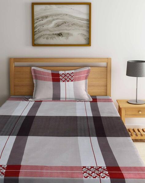 Arrabi Checked Single Bedsheet with Pillow Cover