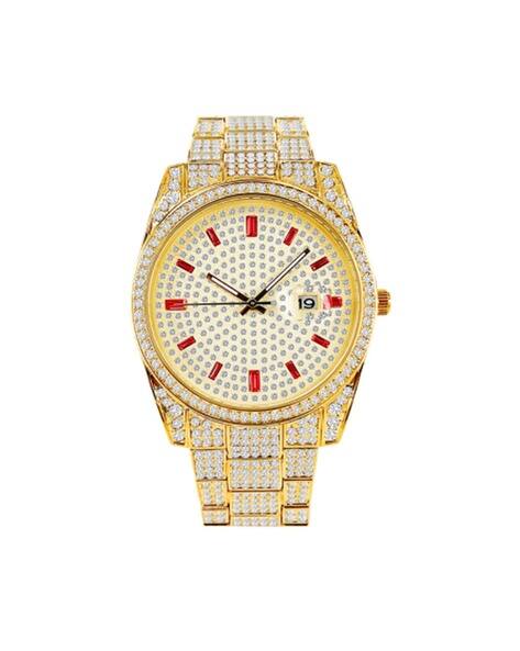 Belbi Men AD Studded Analogue Watch with Pin-Tuck Clasp- BL1017