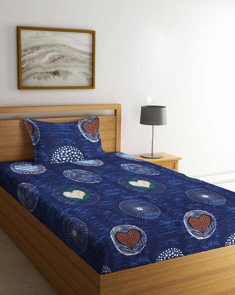 Arrabi Graphic Print Cotton Single Bedsheet with Pillow Cover