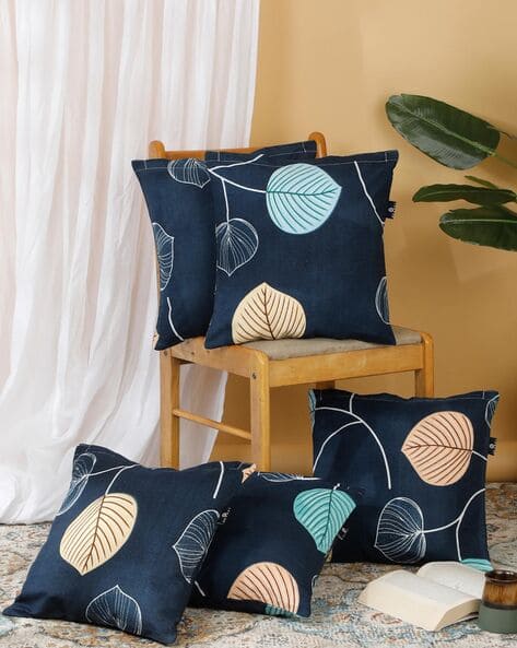 Arrabi Pack of 5 Square Leaf Print Cushion Covers