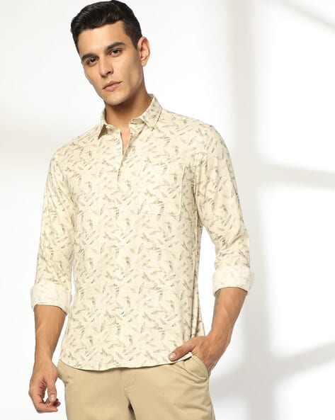 JOHN PLAYERS Men All-Over Leaf Print Slim Fit Shirt