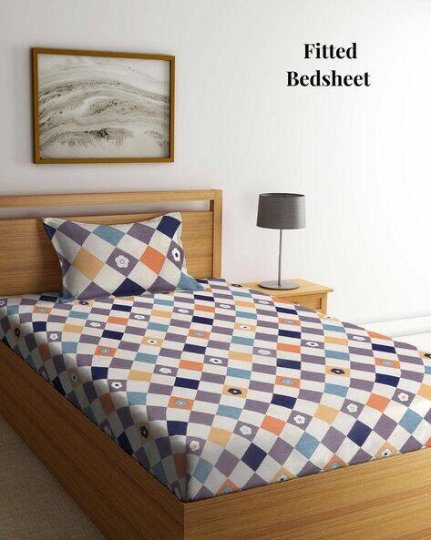 Arrabi 200 GSM Floral Print Single Fitted Bedsheet with Pillow Cover