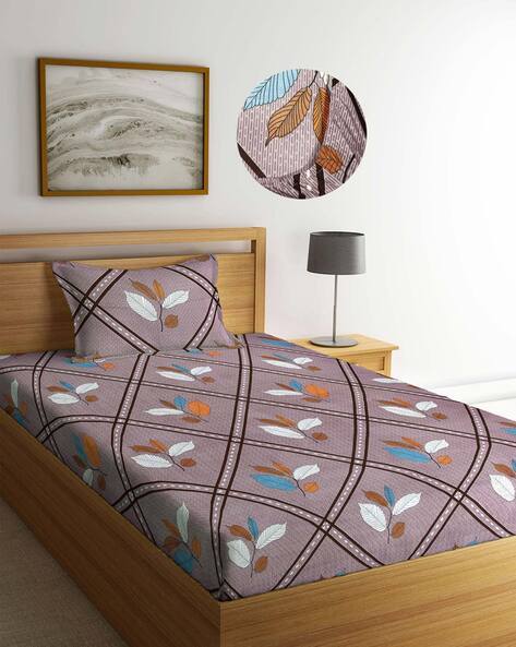 Arrabi Leaf Print Single Size Bedsheet with 1 Pillow Cover