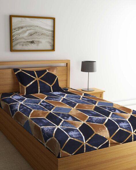 Arrabi Geometric Single Size Bedsheet with Pillow Cover