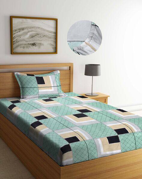 Arrabi Geometric Single Bedsheet with 1 Pillow Cover