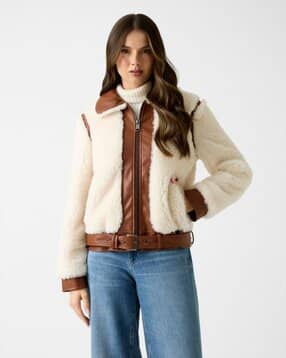 guess Women Collared Regular Fit Fleece Sherpa Jacket-picture-22