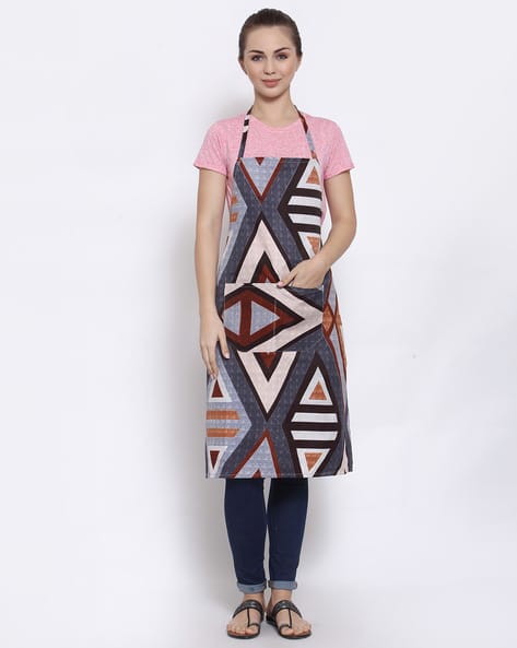 Arrabi Geometric Print Kitchen Linen with patch Pocket