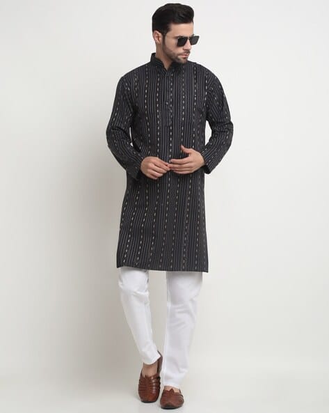 Arrabi Men Striped Regular Fit Kurta Pyjamas Set