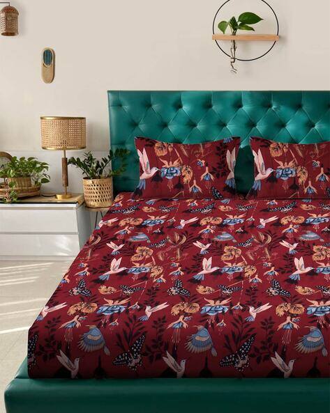 Arrabi Floral Print King Bedsheet with Pillow Covers