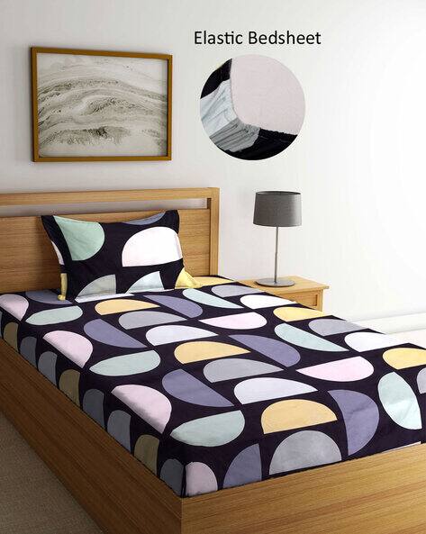 Arrabi 200 GSM Geometric Print Fitted Single Bedsheet with Pillow Cover
