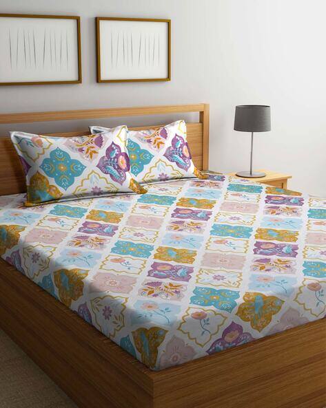 Arrabi 250 TC Printed Double Bedsheet with Pillow Covers
